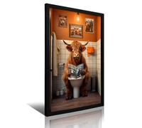 NDIEHA Highland Cow on The Toilet Poster Canvas Wall Art Print Animal Painting Office Home Wall Decor Gift 12x18inch(30x45cm)