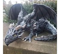 Ndier Resin Big Squatting, Armoured Dragon Guardian Figurines, Reison Dragon Sculpture, Vintage Flying Combat Dragon Statue for Indoor Outdoor Home Garden Decoration