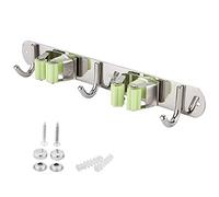 NDiyueAa Broom Holder, Wall Mounted, for Mops, Brooms, Rakes, Tools, Space Saving Organization, Heavy Duty, Stainless Steel, No Drilling Option (3+2 Deduction)