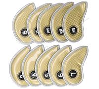 NDiyueAa Golf Club Headcovers Set, Numbered Iron Covers, Protects Clubs from Scratches, Includes 10 PCS for Right Hand Golfers, Silver and Gold Options (Gold)