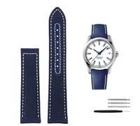 NDJQY High Density Nylon leather strap For Omega New Seamaster 300 Super Master AT150 Fabric Leather AQUA TERRA men's strap 19mm 20mm(Blue White no clasp,19mm)