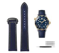 NDJQY High Density Nylon leather strap For Omega New Seamaster 300 Super Master AT150 Fabric Leather AQUA TERRA men's strap 19mm 20mm(Blue Yellow black,19mm)