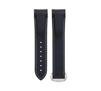 NDJQY Soft Flexible Rubber Watchband For Omega Speedmaster Moonwatch Seamaster 300 AT150 PLANET OCEAN 600 Wristband 20/21/22mm Silver round buckle(Black White,22mm)