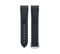 NDJQY Soft Flexible Rubber Watchband For Omega Speedmaster Moonwatch Seamaster 300 AT150 PLANET OCEAN 600 Wristband 20/21/22mm Silver round buckle(Black,20mm)