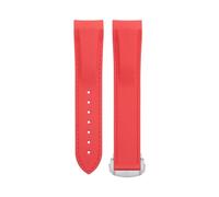 NDJQY Soft Flexible Rubber Watchband For Omega Speedmaster Moonwatch Seamaster 300 AT150 PLANET OCEAN 600 Wristband 20/21/22mm Silver round buckle(Red,20mm)