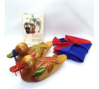 NDM Wooden Mandarin Duck 6.7" ?? Korean Wedding Handmade + Hanbok Silk Wrap + Korean Character Han gul Box + Book Mark Gift