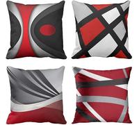 NDMMSO Boho cushion covers 18x18 Set of 4 Mid Century Modern Decorative Throw Pillows Black with red Cushion Pillowcases for Couch Sofa Bedroom Abstract Geometric Home Decor