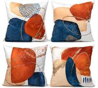 NDMMSO Boho cushion covers 18x18 Set of 4 Mid Century Modern Decorative Throw Pillows Navy Blue Burnt Orange Cushion Pillowcases for Couch Sofa Bedroom Abstract Geometric Home Decor