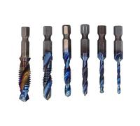 NDNCZDHC 6PCS Combination Drill and Tap Set, M3 to M10 Hex Shank Combination Tap Set Spiral Flute (Plated color)