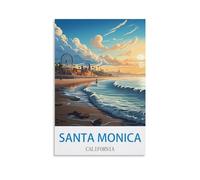 Ndoud Santa Monica California Vintage Travel Posters Surf 12x18inch(30x45cm) Wall Art Picture Print Canvas Painting for Living Room Home Decor