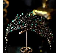 NDRFAWY Luxury Green and Black Crystal Leaf Fascinator Bridal Crown Rhinestone Headpiece Bridal Headband