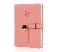 NDSJAIE Journal with Lock A5 Cute Girl Heart Lock Notepad Lmitation Leather PU Love Password Diary Notebook Student Handbook(Pink)