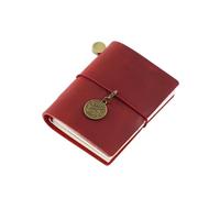 NDSJAIE Mini Notebook Vintage Traveler Booklet Mini Edition MINI Loose-leaf Notebook Layer Pocket Diary Book(A Red)