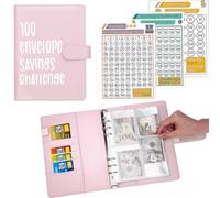 Ndsox 100 Envelopes Money Saving Challenge Binder, A5 Budget Binder with Cash Envelopes, Savings Challenges Book to Save $5,050, 10,000, 500, Budget Planner for Budgeting Planner Saving Money, Pink