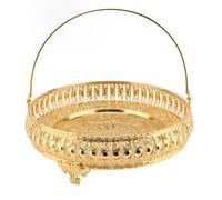 NDSTDCG Retro Round Fruit Tray, Vintage Alloy Dessert Plate with Handle, Exquisite Carving Patterns for Party Bar Decor, Large Capacity Cake Plate for Fruits Appetizers Pastries Cupcakes