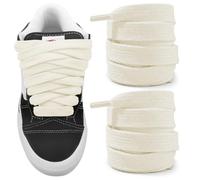 NDTEZUGT 15mm Wide Fat Chunky Laces for Vans Knu Skool Classic Skate Sneaker, Soft Cotton Fabric Big Thick Trainer Shoelaces (Beige, 45"/115cm)
