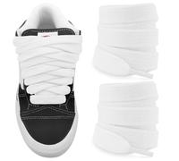 NDTEZUGT 15mm Wide Fat Chunky Laces for Vans Knu Skool Classic Skate Sneaker, Soft Cotton Fabric Big Thick Trainer Shoelaces (White, 36"/90cm)