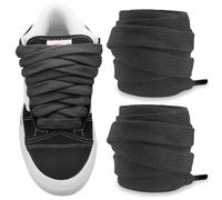 NDTEZUGT 15mm Wide Fat Chunky Laces for Vans Knu Skool Classic Skate Sneaker, Soft Cotton Fabric Big Thick Trainer Shoelaces (Black, 54"/140cm)