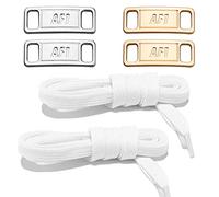 NDTEZUGT 2 Pair Flat Shoelaces 36"-72" Length Replacement Laces for Air Force 1,with 2 Pair Shoe Lace Charms for AF1 Sneakers, 5/16" Wide Shoe Strings Replacement for Jordans 1 Shoe (White, 45"/115cm)