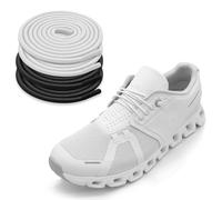 NDTEZUGT 2 Pairs 1/10" (2.5mm) Elastic Thin Shoe Laces, Stretch Round Shoelaces Shoe Strings Replacement for On Cloud Sneaker,Tieless No Tie Laces for Adults and Kids (Black+White, 28''/70cm)