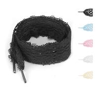 NDTEZUGT 3CM Wide Lace Shoelaces, Fancy Flat Soft Fabric Shoe Strings Replacement Fat Shoestring for Adult Women Girls (Black,54"/140cm)