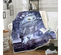 NDXRWDZR Blanket Blue Snowy Owl Fleece Blanket for Bed Sofa Couch Soft Warm Microfiber Fluffy Blanket Throw Blanket Gifts for Women Kids Teens Adults 220x240cm