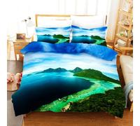 NDXRWDZR Double Duvet Cover Set Green Hawaiian Beach Duvet Cover with Zipper Closure Bedding for Aldults Kids Soft Hypoallergenic Microfiber Quilt Cover 200x200 cm + 2 Pillowcases 50x75 cm