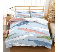 NDXRWDZR King Size Duvet Set Blue Crocodile Duvet Cover with Zipper Closure Bedding Set for Aldults Kids Soft Hypoallergenic Microfiber Quilt Cover 230x220 cm + 2 Pillowcases 50x75 cm