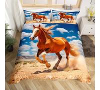 NDXRWDZR King Size Duvet Set Brown Horse Duvet Cover with Zipper Closure Bedding Set for Aldults Kids Soft Hypoallergenic Microfiber Quilt Cover 230x220 cm + 2 Pillowcases 50x75 cm