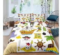 NDXRWDZR King Size Duvet Set Pirate Ship Duvet Cover with Zipper Closure Bedding Set for Aldults Kids Soft Hypoallergenic Microfiber Quilt Cover 230x220 cm + 2 Pillowcases 50x75 cm