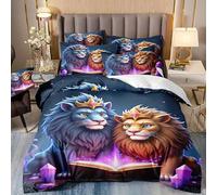 NDXRWDZR Single Bedding Set Cute Lions Duvet Cover for Kids Soft Hypoallergenic Microfiber Duvet Cover with Zipper Closure, 1 Duvet Cover 135x200 cm + 2 Pillowcases 50x75 cm