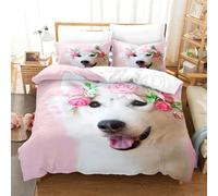 NDXRWDZR Single Bedding Set White Dog Duvet Cover for Kids Soft Hypoallergenic Microfiber Quilt Cover with Zipper Closure, 1 Duvet Cover 135x200 cm + 2 Pillowcases 50x75 cm