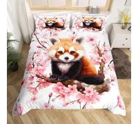 NDXRWDZR Super King Size Duvet Cover Red Panda Duvet Cover with Zipper Closure Bedding for Aldults Kids Soft Breathable Microfiber Duvet Cover 260x220 cm + 2 Pillowcases 50x75 cm