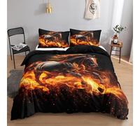 NDXRWDZR Super King Size Duvet Set Black Flame Horse Duvet Cover with Zipper Closure Bedding for Aldults Kids Soft Breathable Microfiber Cover 260x220 cm + 2 Pillowcases 50x75 cm