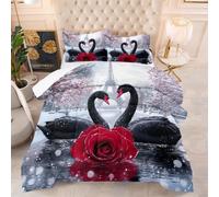 NDXRWDZR Super King Size Duvet Set Black Swan Duvet Cover with Zipper Closure Bedding for Aldults Kids Soft Breathable Microfiber Cover 260x220 cm + 2 Pillowcases 50x75 cm