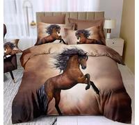 NDXRWDZR Super King Size Duvet Set Brown Horse Duvet Cover with Zipper Closure Bedding for Aldults Kids Soft Breathable Microfiber Cover 260x220 cm + 2 Pillowcases 50x75 cm