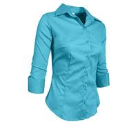 NE PEOPLE Womens Simple Stretch Slim Fit 3/4 Sleeve Roll Up Cotton Button Down Basic Solid Shirt (S-6XL) - blue - S/M