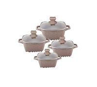NEA Marble Square Diecast 4pc Casserole Set, Non-Stick Stockpots, Beige