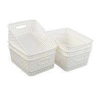 Neadas White Plastic Woven Rattan Storage Baskets, 6 Pack