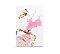 NeAfp Fashion Perfume Bottle Gold & Pink Splash Room Living Room Decor Modern Aesthetic Wall Art Gift For Friend Bed Unframe-style 12x18inch(30x45cm)