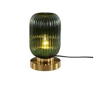 NEAFP Glass Table Lamps Mid Century Modern Globe Table Lamp Gold Desk Light Nightstand Lamp with Green Pumpkin Design Ribbed Glass Bedside Table Lamp for Bedroom Living Room Office HGCHH