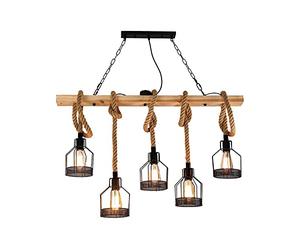 NEAFP Retro Industrial 5 Heads Vintage Pendant Lights DIY Adjustable Height Hemp Rope Ceiling Lighting Wooden Dining Room Indoor Metal Hanging Lamp Room Bar Ceiling Light Fixture HGCHH