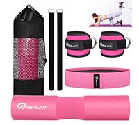 NEALFIT Barbell Pad Set for Squats, Lunges, Hip Thrusts & More, Standard Olympic Bars with 2 Gym Ankle Straps, Hip Resistance Band, Barbell Pad, Carry Bag (Pink)