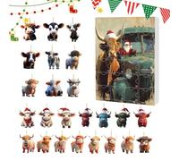 Neamou 24 Days Highland Cow Christmas Advent Countdown | Christmas 24 Days Cow Ornament Countdown Calendar - 2D Acrylic Animal Charm for Kids Adults Party Favor Tree Car Rearview Mirror Seasonal Decor