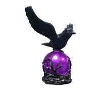 Neamou Crow LED Lamp, Raven's Moonlight, Raven Moon Decor, Gothic Home Decor, Mysterious Crow On Glowing Orb Sculpture, Lantern with Soft Violet Light for Home, Gift for Gothic Collectors