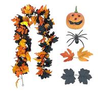 Neamou Fall Garland for Mantle - Pumpkin Halloween Mantle Garland - Flexible Wreath with Leaves Vines Decor for Fireplace Tabletop Window Door Yard Outdoor Indoor