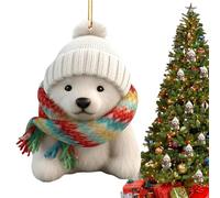 Neamou Polar Bear Christmas Ornament,2D Acrylic Bear Wearing Scarves Decor - Winter Animal Ornaments Polar Bears Wearing Scarves Figurines for Car Interior