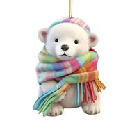 Neamou Polar Bear Ornaments for Christmas Tree - 2D Acrylic Bear Wearing Scarves Decor | Winter Animal Ornaments Polar Bears Wearing Scarves Figurines for Car Interior