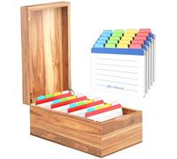 Neando 4’’x6’’ Index Card Holder, Acacia Index Card Box, Index Card Organizer Case, Wood Recipe Box with Dividers, 4 Compartments for 600 Cards, File Note Flash Card Holders