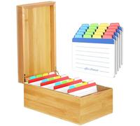 Neando Bamboo Card Holder & Organizer, Wood Recipe Box with 4 Compartments for 600 Cards, 6.9"W x 10"D x 5"H